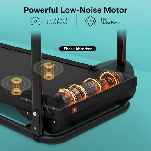 SereneLife Portable Foldable Treadmill | 8.7 MPH Shock Absorption | Under Desk Walking Mat for Home Office | 350lb Capac