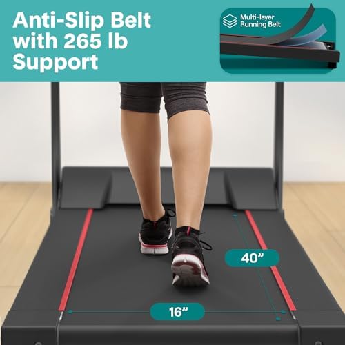 SereneLife Portable Foldable Treadmill | 8.7 MPH Shock Absorption | Under Desk Walking Mat for Home Office | 350lb Capac