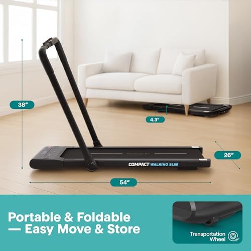 SereneLife Portable Foldable Treadmill | 8.7 MPH Shock Absorption | Under Desk Walking Mat for Home Office | 350lb Capac