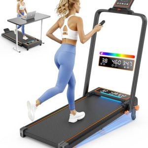 Foldable Walking Pad Treadmill with 15% Incline & Dual LED Display - |5HP, Portable 4-in-1 Walking Pad with Handle Bar f