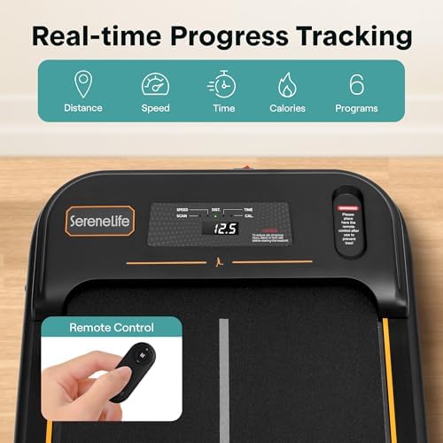 SereneLife Portable Foldable Treadmill | 8.7 MPH Shock Absorption | Under Desk Walking Mat for Home Office | 350lb Capac