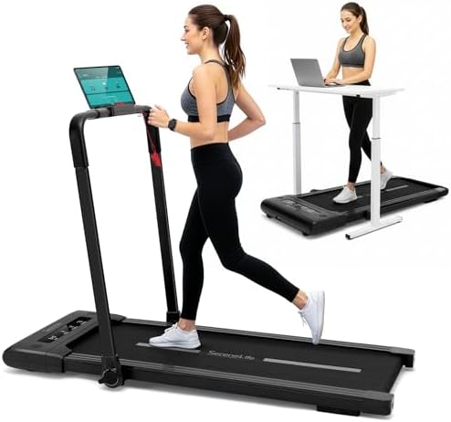 SereneLife Portable Foldable Treadmill | 8.7 MPH Shock Absorption | Under Desk Walking Mat for Home Office | 350lb Capac