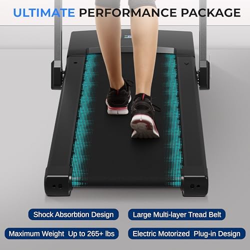 SereneLife Portable Foldable Treadmill | 8.7 MPH Shock Absorption | Under Desk Walking Mat for Home Office | 350lb Capac