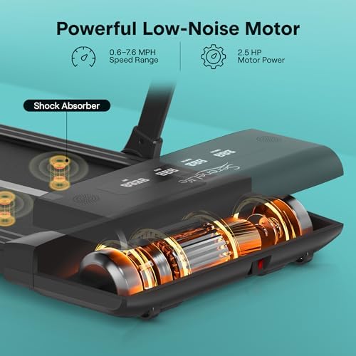 SereneLife Portable Foldable Treadmill | 8.7 MPH Shock Absorption | Under Desk Walking Mat for Home Office | 350lb Capac