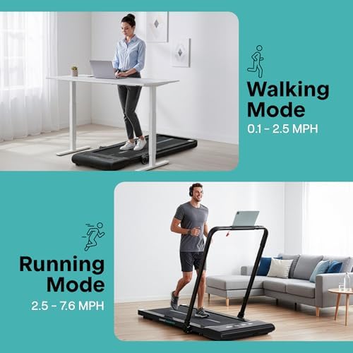 SereneLife Portable Foldable Treadmill | 8.7 MPH Shock Absorption | Under Desk Walking Mat for Home Office | 350lb Capac