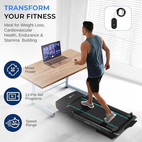 SereneLife Portable Foldable Treadmill | 8.7 MPH Shock Absorption | Under Desk Walking Mat for Home Office | 350lb Capac