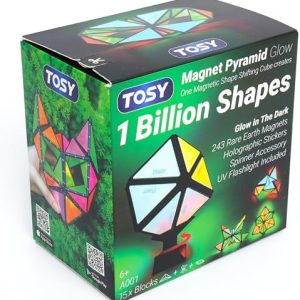 TOSY Magnet Pyramid Glow - Versatile 1 Cube, 15 pcs (12 Puzzle + 3 Accessories), 243 Magnets, Glowing STEM Toy for Kids,