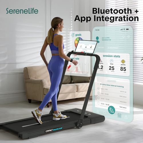 SereneLife Portable Foldable Treadmill | 8.7 MPH Shock Absorption | Under Desk Walking Mat for Home Office | 350lb Capac