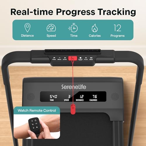 SereneLife Portable Foldable Treadmill | 8.7 MPH Shock Absorption | Under Desk Walking Mat for Home Office | 350lb Capac