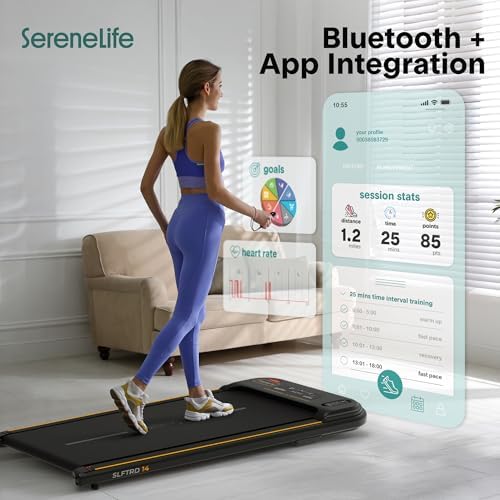 SereneLife Portable Foldable Treadmill | 8.7 MPH Shock Absorption | Under Desk Walking Mat for Home Office | 350lb Capac
