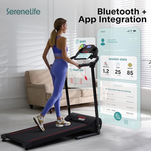 SereneLife Portable Foldable Treadmill | 8.7 MPH Shock Absorption | Under Desk Walking Mat for Home Office | 350lb Capac